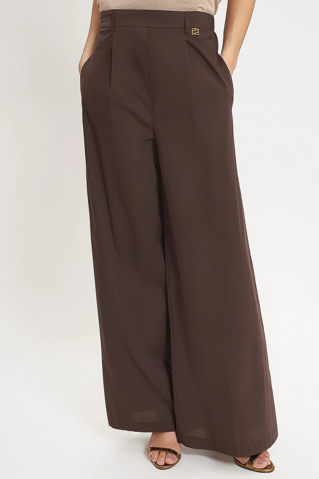CARLA G. - Pantaloni larghi con stiratura in popeline