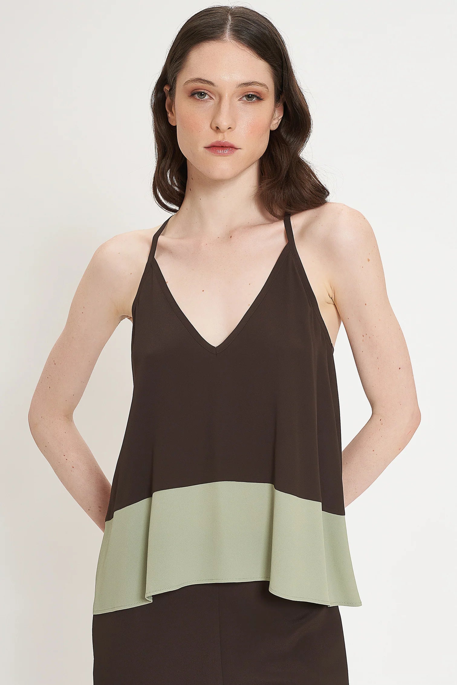 CARLA G. - Top in crepe de chine con contrasto di colore