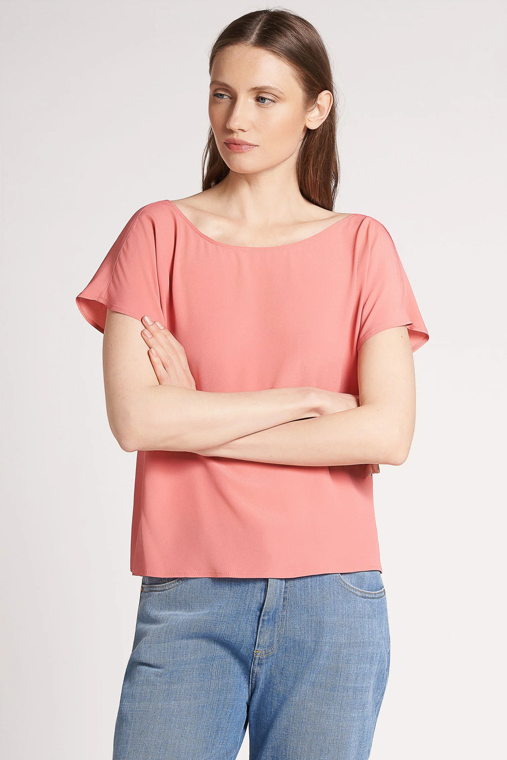 CARLA G. - Maglia con scollo a barchetta in crepe de chine