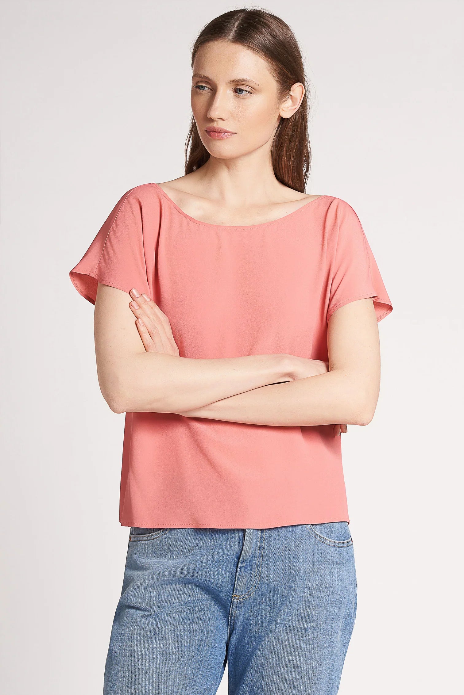 CARLA G. - Maglia con scollo a barchetta in crepe de chine